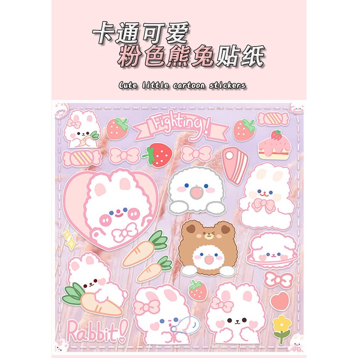 Nhãn Dán Trang Trí Vali laptop Họa Tiết Hoạt Hình Gấu Thỏ Đáng Yêu