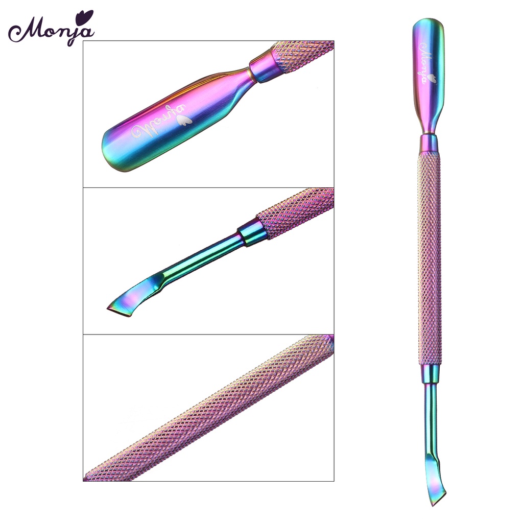 Monja 4 Style Nail Art Dual End Plating Stainless Steel Cuticle Pusher Spoon Dead Skin Removal Manicure Tool