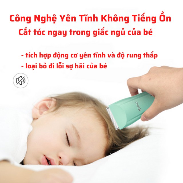 [Rung Nhẹ Yên Tĩnh] Tông Đơ Cắt Tóc Cho Bé, Trẻ Em Kemei Sạc Điện Không Ồn Rung Chấn Nhỏ, Lưỡi Ceramicc Cắt Nhanh Sạch