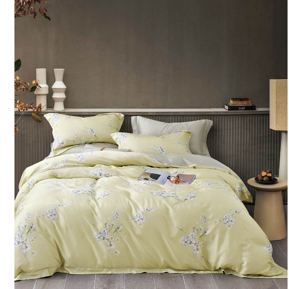 Bộ 5 món drap, áo gối NIN Tencel 800 - màu vàng nhạt Audora (không kèm mền)