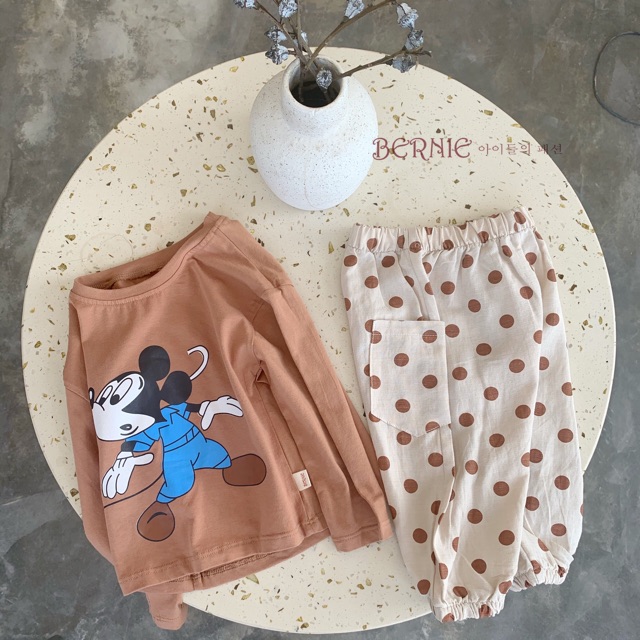 Set bộ cotton Mickey quần boom mùa thu bộ bé gái mùa thu co bé từ 9 đến 23kg