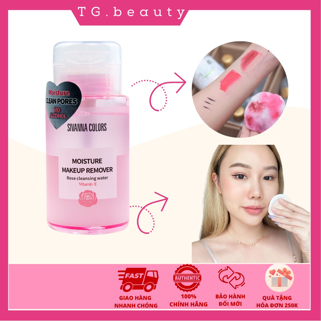 Nước tẩy trang không cồn Sivanna Moisture tinh chất Hoa Hồng &amp; Vitamin E Chính Hãng THAILAND