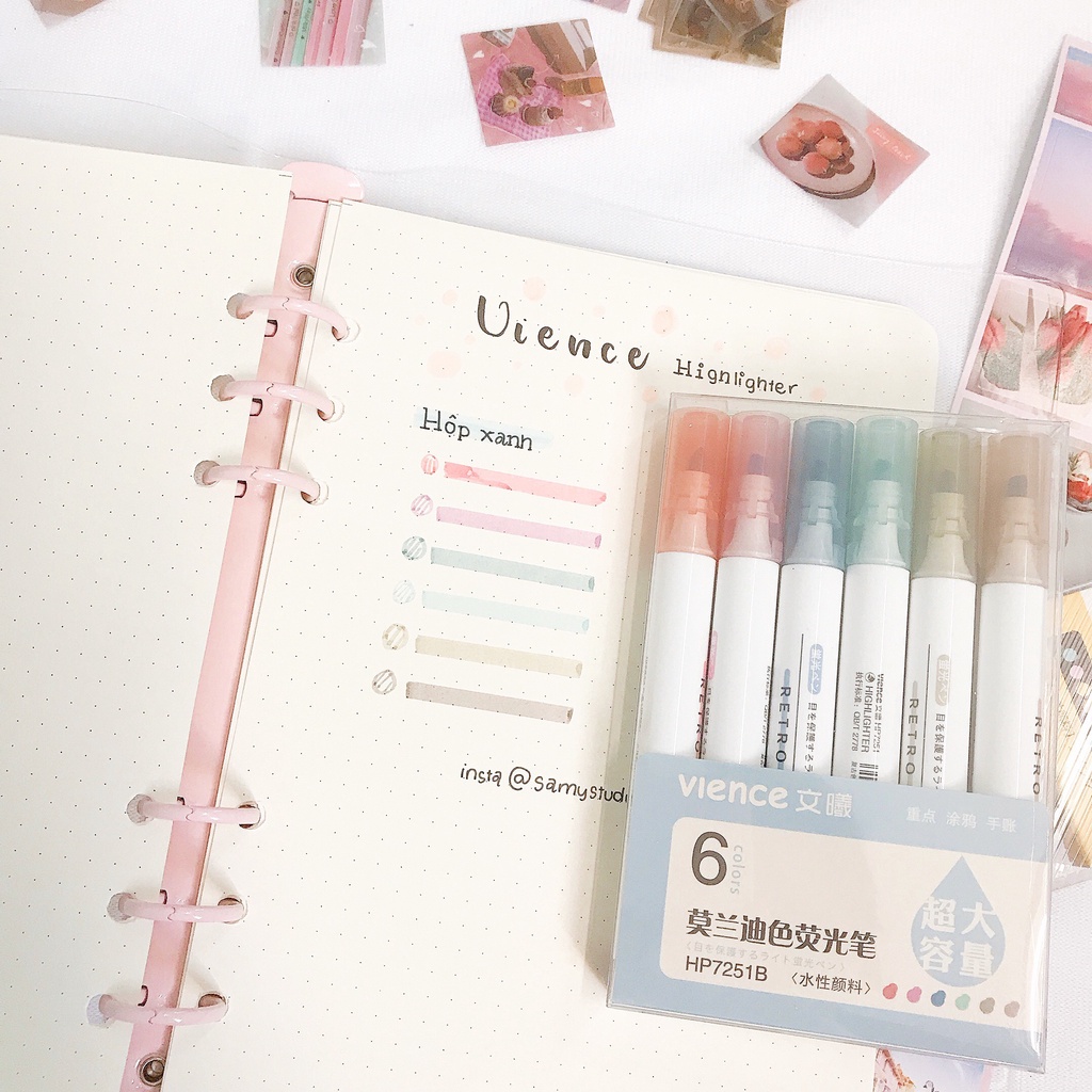 SET BÚT HIGHLIGHT VIENCE BÚT DẠ QUANG ĐÁNH DẤU BÀI TAKE NOTE BULLET JOURNAL