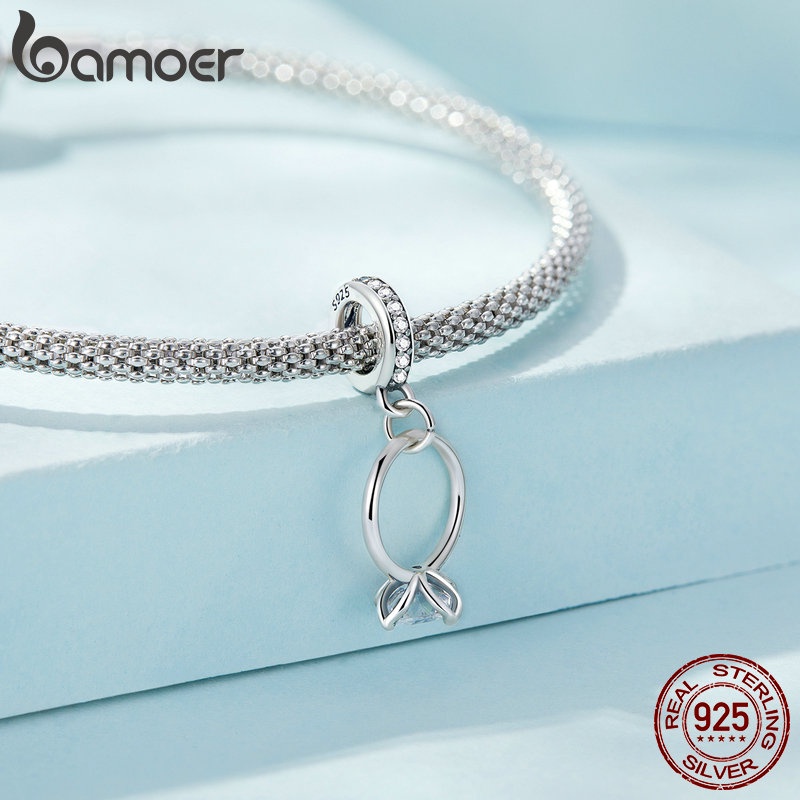 Hạt xâu BAMOER xi bạc 925 hình hoa sen dùng làm vòng đeo tay