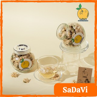 Trà Hoa Bạch Cúc/ Trà Hoa Cúc Bạch/Cúc Trắng SaDaVi - Hũ tròn 180ml - Tặng gói cỏ ngọt
