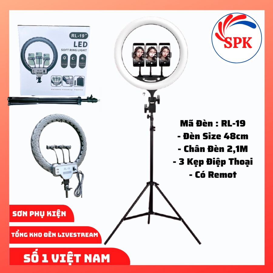 Đèn Livestream RL-19 Size 48cm, Đèn Livestream 3 kẹp hỗ trợ Bán hàng, Makeup, Spa, Studio,Có điều khiển SPK
