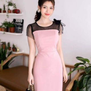 Đầm body hồng phối lưới - dự tiệc