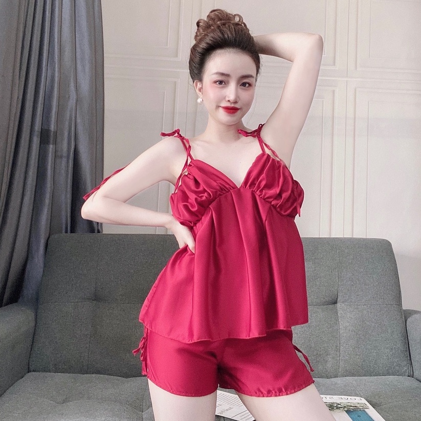 Đồ Ngủ Mặc Nhà 2 Dây Xếp Ly Ngực Cột Nơ Lưng Gợi Cảm Lụa Satin Cao Cấp Mềm Mại Thoáng Mát Freesize - CN031 CINY | BigBuy360 - bigbuy360.vn