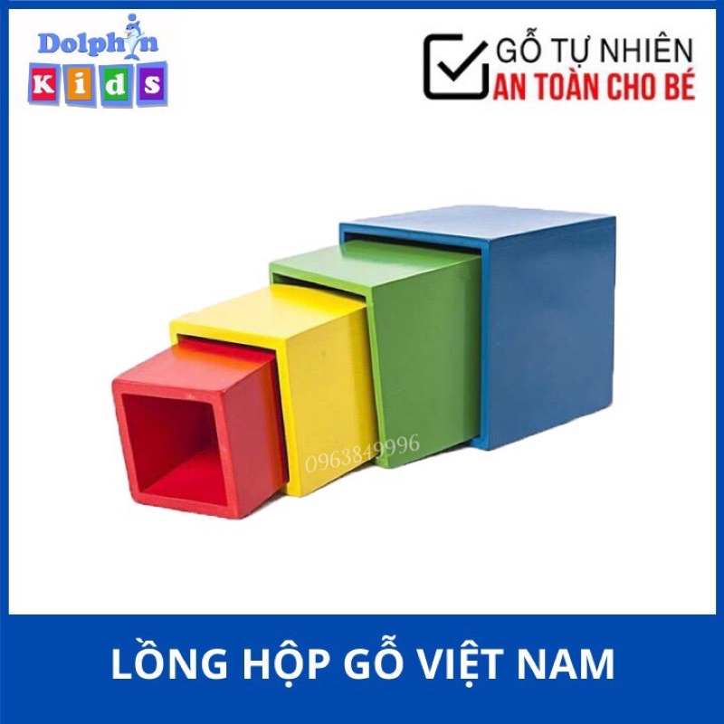 🐳🐳 Đồ Chơi Gỗ BỘ XẾP CHỒNG - LỒNG HỘP GỖ VUÔNG🌹HÀNG VIỆT NAM AN TOÀN CHO BÉ