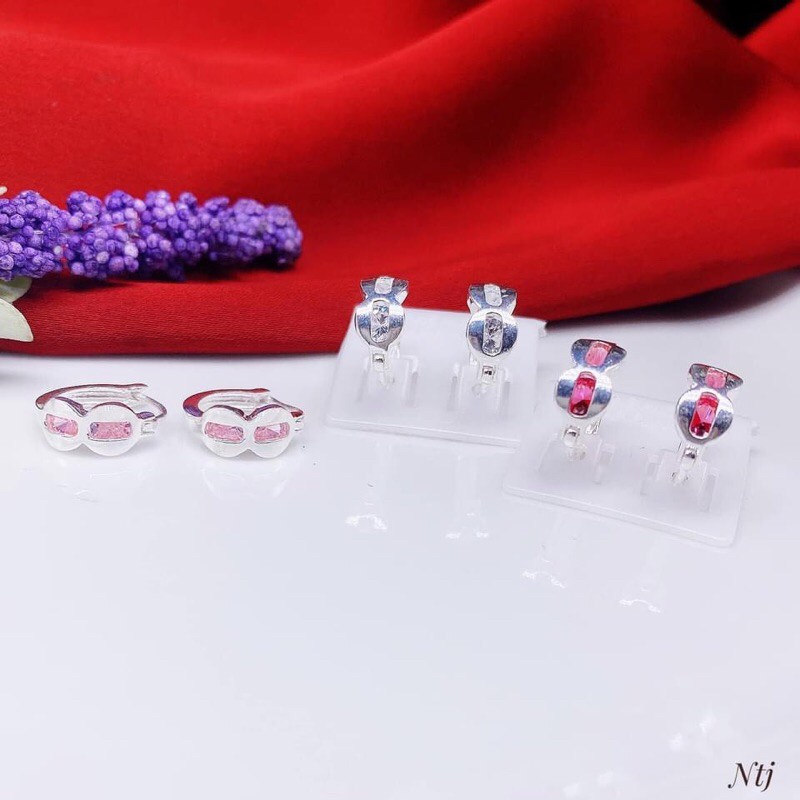 BÔNG TAI KHOEN BẬP ĐÍNH ĐÁ BẠC TA CAO CẤP - KHUYÊN TAI TRẺ EM