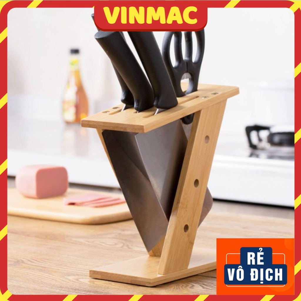Khay cắm dao kéo gỗ tre tự nhiên, ống cắm dao kéo gỗ hình chữ Z đa năng tiện lợi