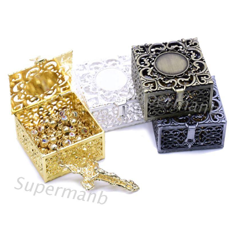 SUP Rosary Bead Box Necklace Metal Christian Catholic Religious Jewelry Case Storage