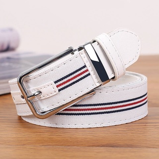 Dây Thắt Lưng Vải Bạt Khóa Cài Đa Năng Màu Trắng Phong Cách Hàn Quốc Cho Nam Và Nữ