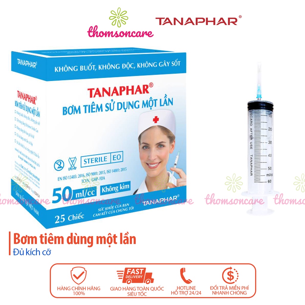 Hộp 25 chiêc Bơm kim tiêm y tế 50ml - ống chích vô trùng, xilanh sử dụng một lần xi lanh Tanaphar