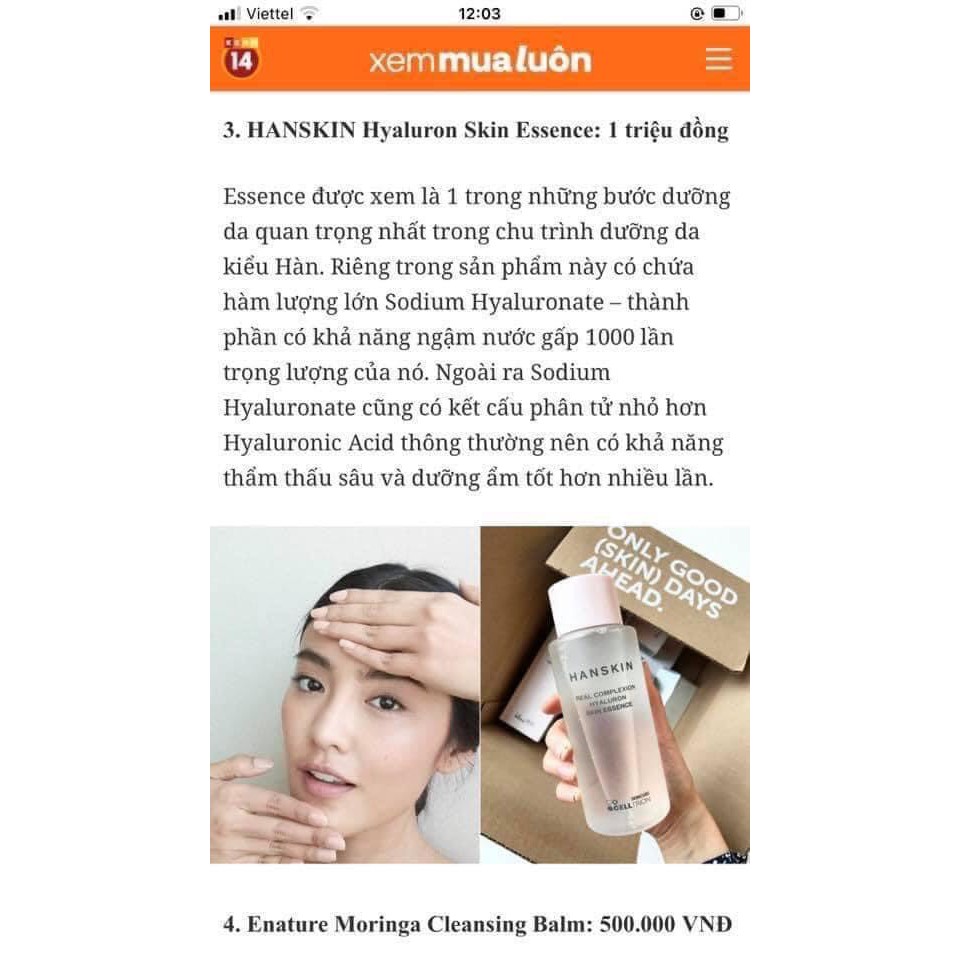 Nước Thần Hanskin Real Complexion Hyaluron Skin Essence 300ml