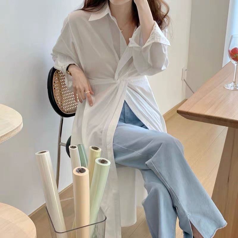 Đầm sơ mi xoắn eo