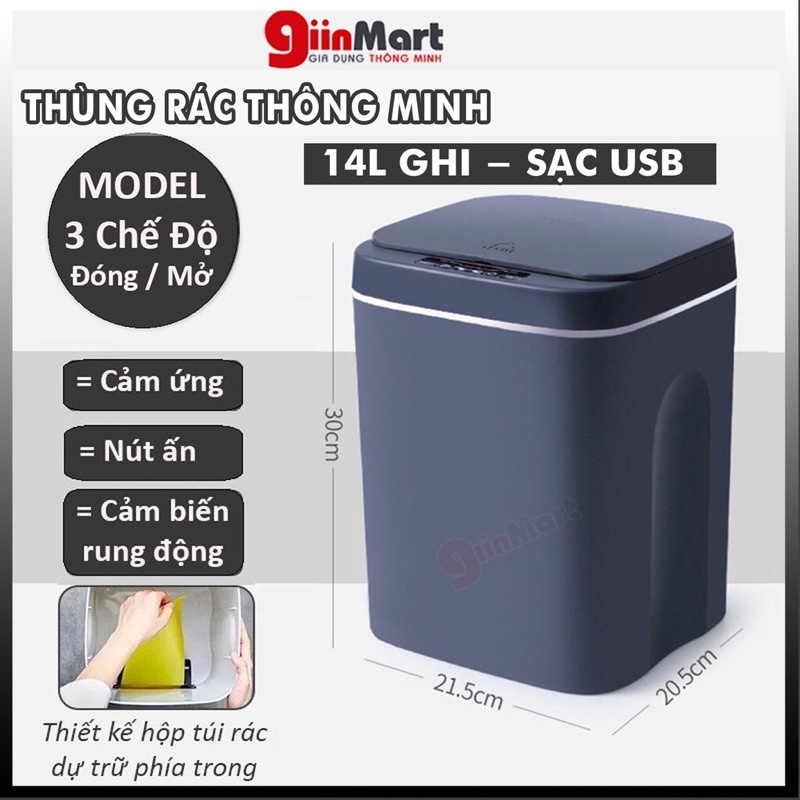 Thùng Rác Thông Minh Cảm Ứng Tự Động Cao Cấp Sạc Tích Điện 3 Chế Độ Chống Nước Tốt