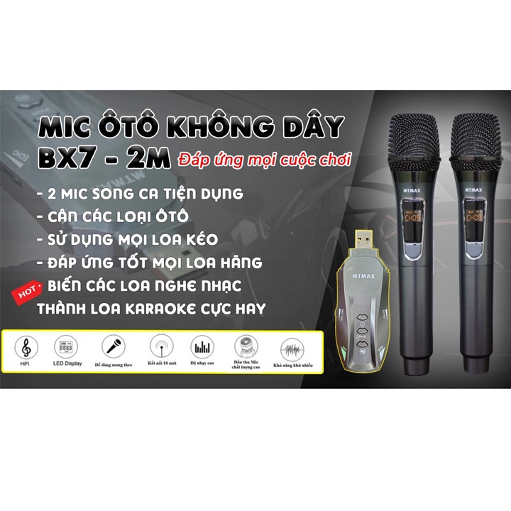 Micro Không Dây Karaoke Cho ô tô, Loa Bluetooth MTMAX BX7 Mic phiên bản mới đa năng cao cấp.