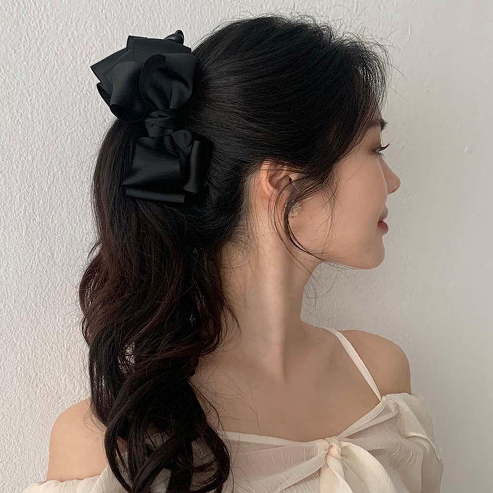 MXGOODS Kẹp Giữ Chuối Thắt Nơ Màu Trơn Phong Cách Hàn Quốc