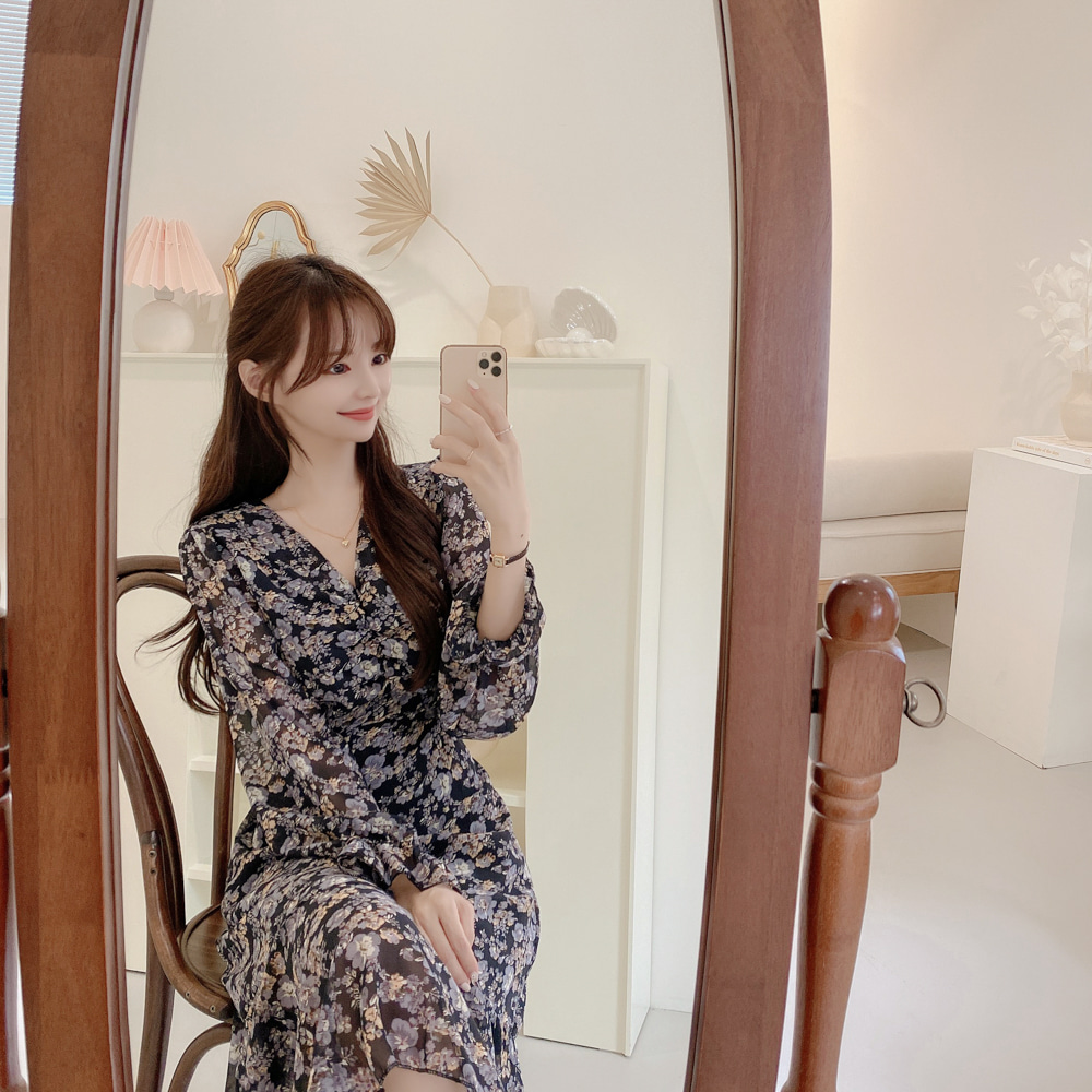 Đầm SUXI dài tay cổ chữ V thời trang Hàn Quốc dành cho nữ