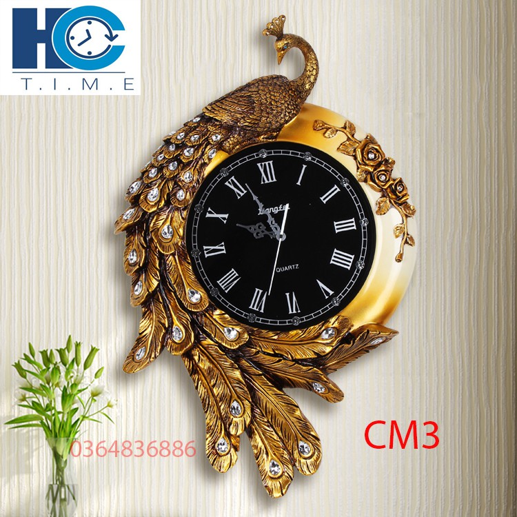 Đồng hồ treo tường trang trí Khổng Tước cao cấp decor CM3 kích thước 80x60 cm
