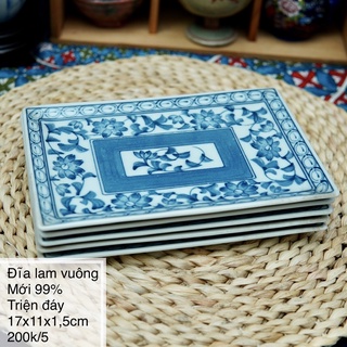 Đĩa men lam vẽ lòng - gốm sứ nhật bản