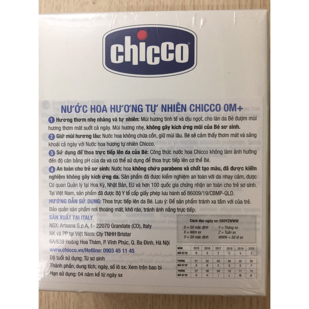 Nước hoa hương tự nhiên Chicco cho bé từ 0 tháng tuổi