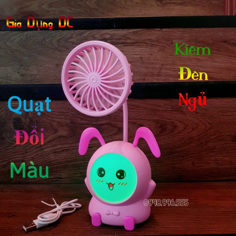 Quạt mini tích điện cầm tay quạt để bàn kèm đèn đổi màu quạt kèm đèn ngủ 