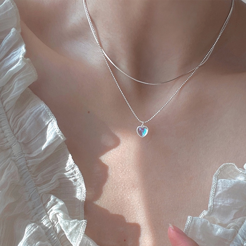 Vòng cổ Mặt Trái Tim Đính Đá Mặt Trăng Nhân Tạo Thời Trang
