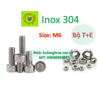 Bulong lục giác chìm đầu trụ size M6  inox bộ Thân + Ecu (Bộ TE) , ốc đầu trụ , ốc lục lăng đầu trụ inox, inox 304