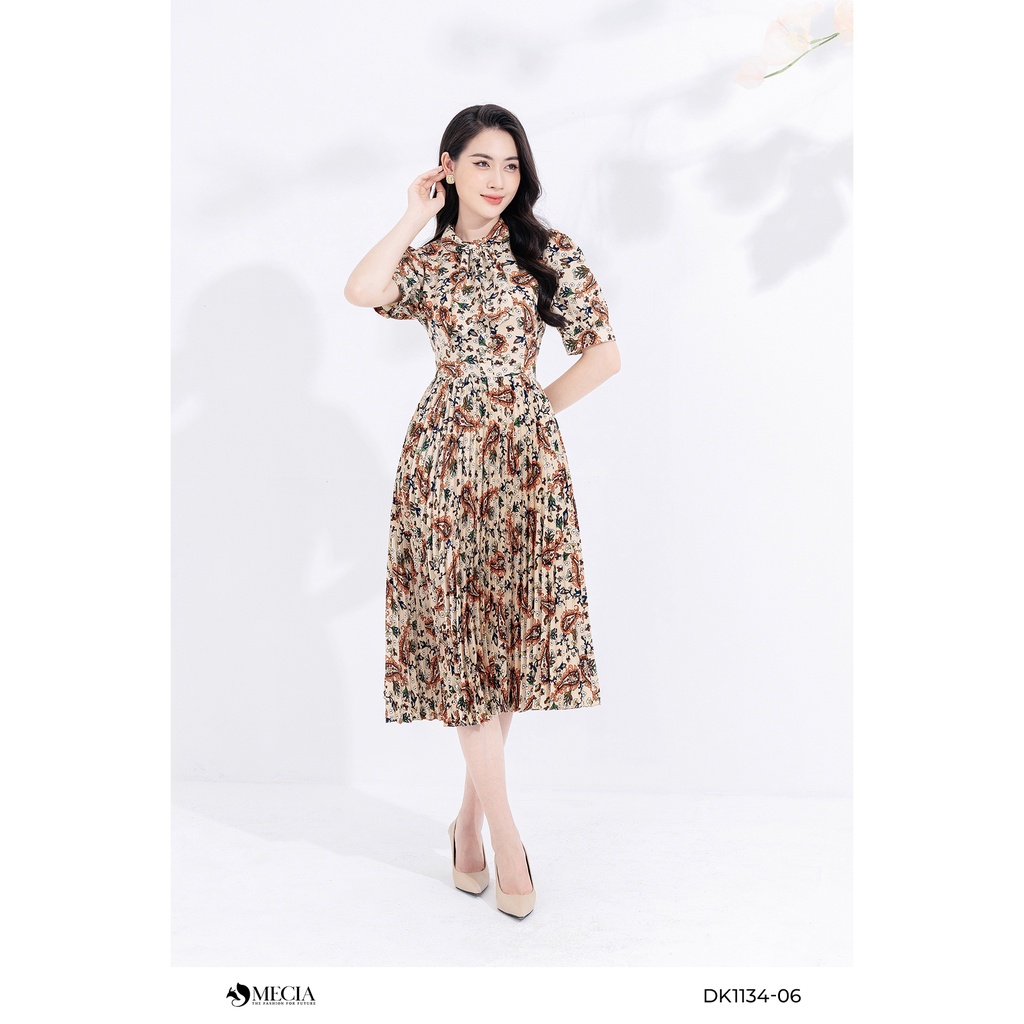 Đầm hoa xòe ly quạt cổ thắt nơ MECIA paisley DK1134
