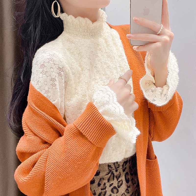 Áo Ren Tay Dài Cổ Cao Ôm Dáng Phong Cách Phương Tây Thời Trang Thu Đông Cho Nữ