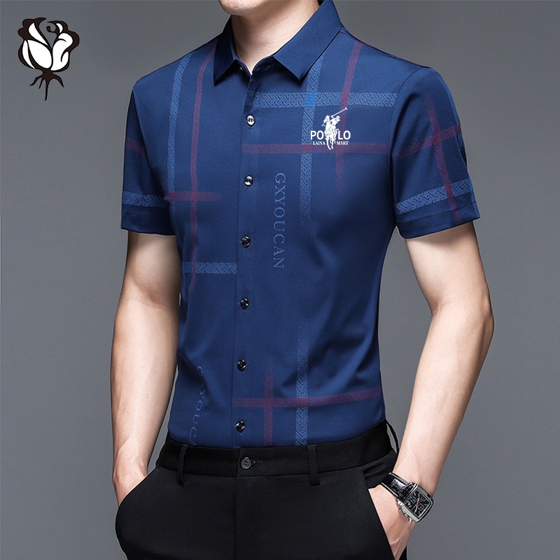 Áo Sơ Mi Ngắn Tay Không Đường May Co Giãn Cao 3 Màu Thời Trang Cho Nam