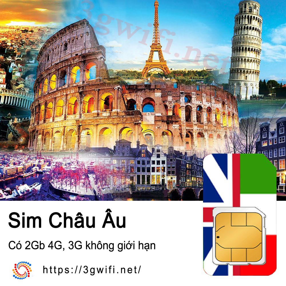 [Mã 159ELSALE hoàn 7% đơn 300K] Sim Châu Âu 3G/4G, Sim Du Lịch Châu Âu Tốc Độ Cao - 12Gb 4G