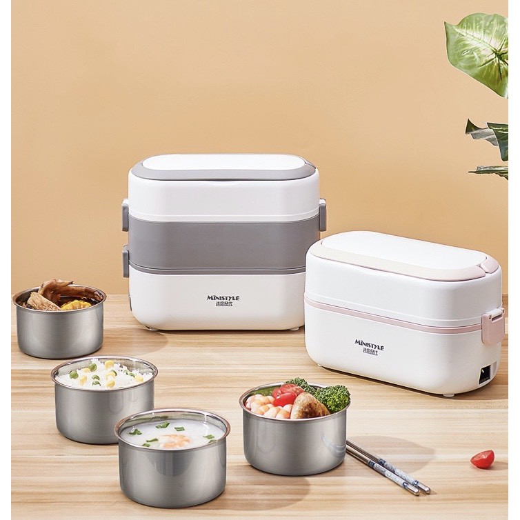 🎀Hàng Cao Cấp🎀Hộp Cơm Cắm Điện MINYSTYLE🎀Cắm Điện 2 Tầng,4 Bát Inox,Giữ Nhiệt,Hâm Nóng,Nấu Chín Thức Ăn🎀BH 3 Tháng🎀