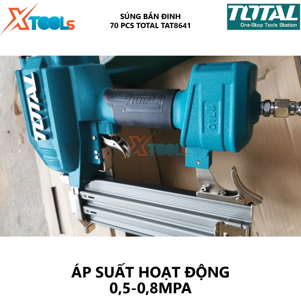 Súng bắn đinh bê tông TOTAL TAT8641 máy bắn đinh dùng hơi 70pcs, 18-64mmx2,2mm, 0,5-0,8Mpa(75-116Psi), 18-64mm [XTOOLs]