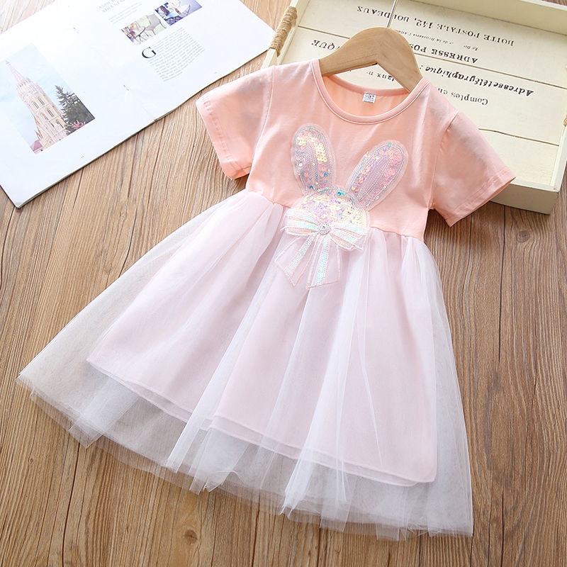 Đầm Công Chúa Phối Lưới Đính Kim Sa Tai Thỏ Kiểu Hàn Quốc Thời Trang Mùa Hè 2022 Dễ Thương Cho Bé Gái