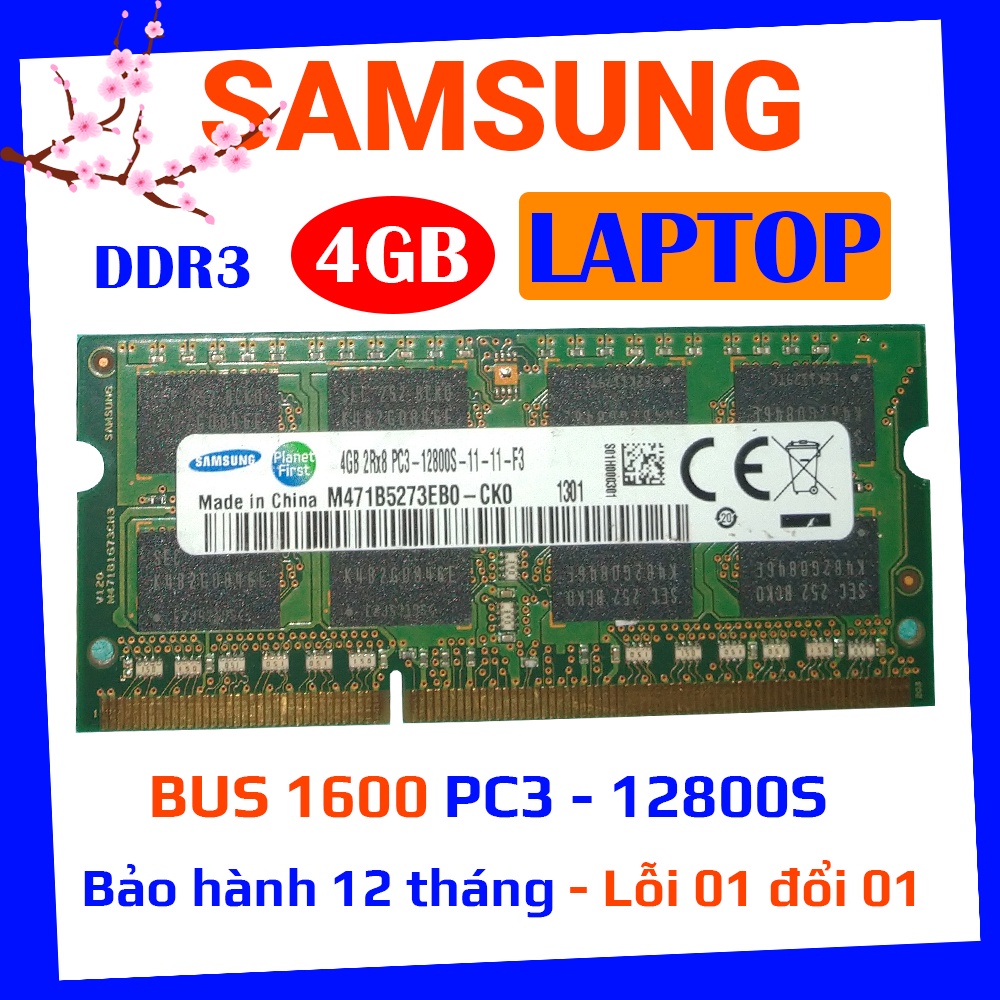 ram laptop ddr3 4gb pc3 12800s bus 1600mhz  samsung bảo hành chính hãng 12 tháng