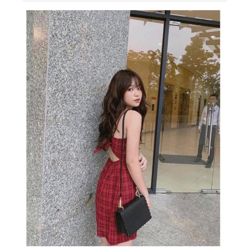 XẢ KHO. 💃 Đầm 2 Dây Nữ Kẻ Caro Đỏ Nơ Lưng Dáng Ngắn. H.ANNN. Váy 2s Kẻ Caro Nơ Lưng | BigBuy360 - bigbuy360.vn