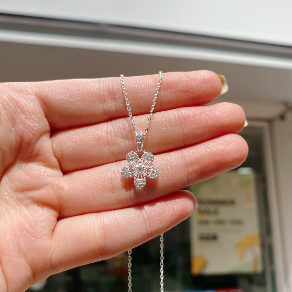 Dây Chuyền Bạc Ta Cao Cấp CaoBac Silver Hoa Năm Cánh Cạnh Đá Nhẹ Nhàng, Tinh Tế, Thanh Lịch Dành Tặng Cho Bạn Gái