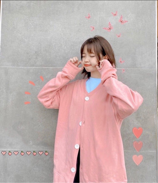 Áo Cardigan Basic Unisex Tay Dài Hồng Đất Video+Ảnh Thật