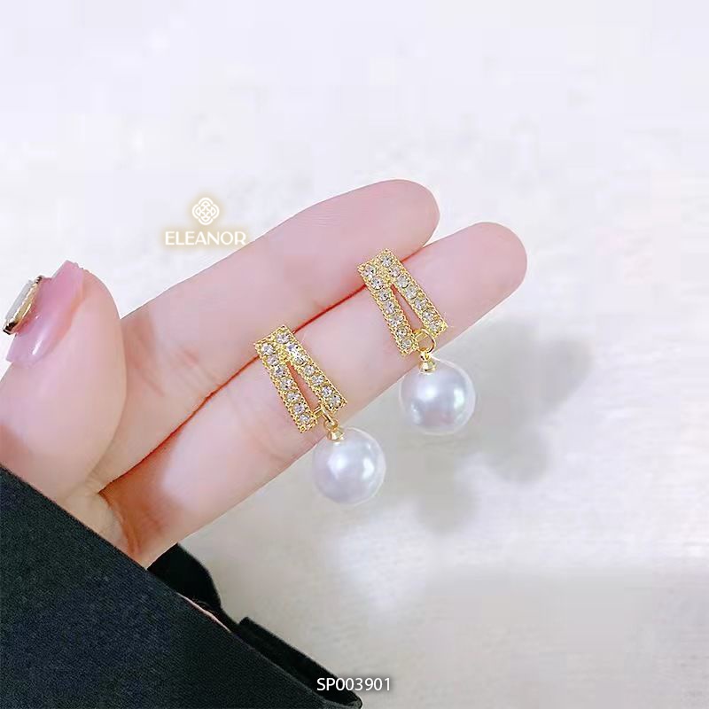 Bông tai cô dâu nữ chuôi bạc 925 Eleanor Accessories dáng thả ngọc trai nhân tạo phụ kiện trang sức 3901