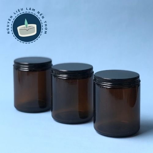 Hũ/Cốc thủy tinh màu nâu làm nến thơm 200g Hũ thủy tinh nâu nắp nhom Nguyên liệu làm nến thơm