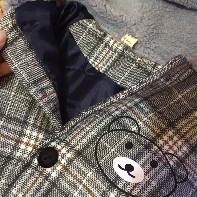 Áo khoác gấu dạ kẻ mũ lông cừu | BigBuy360 - bigbuy360.vn