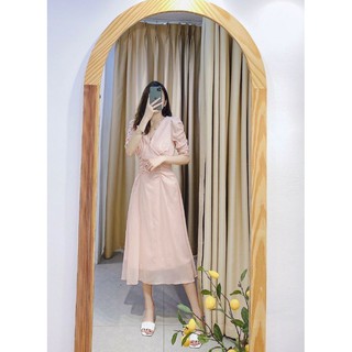 Váy maxi cổ v dúm eo