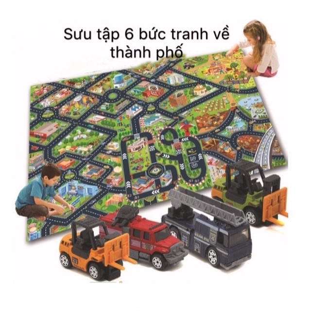 thảm mô hình thành phố 6 chủ đề --công trình-nông trại- cứu hỏa...