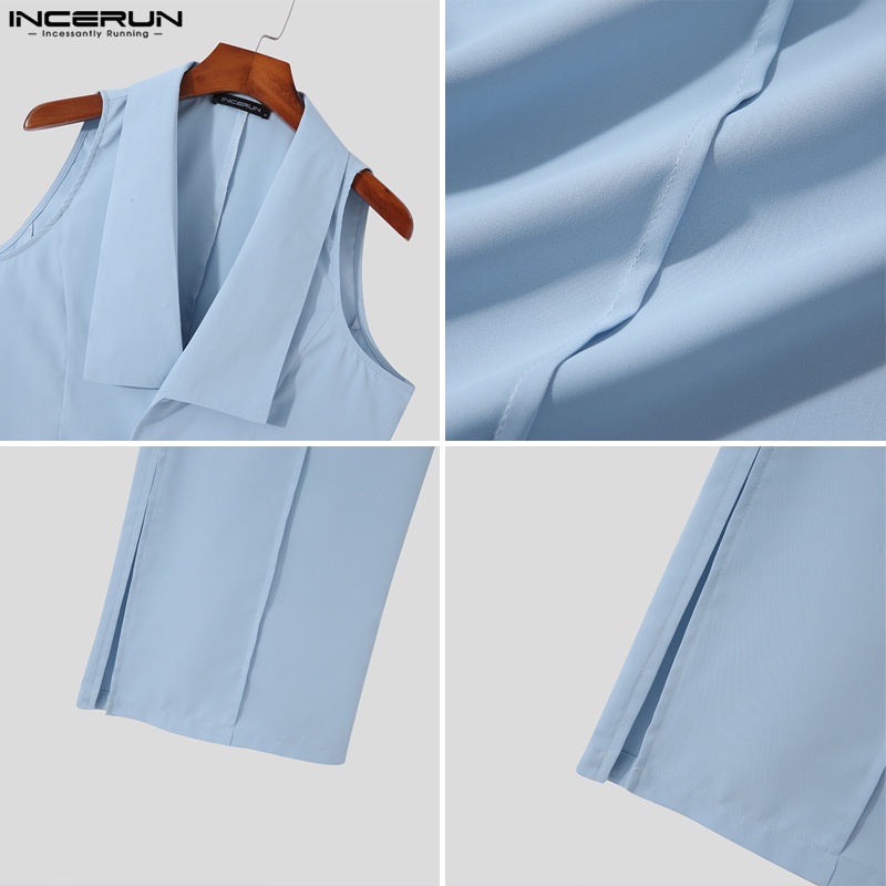 Set áo không tay + quần dài Incerun ống rộng thời trang cá tính cho nam 3 màu độc đáo tùy chọn