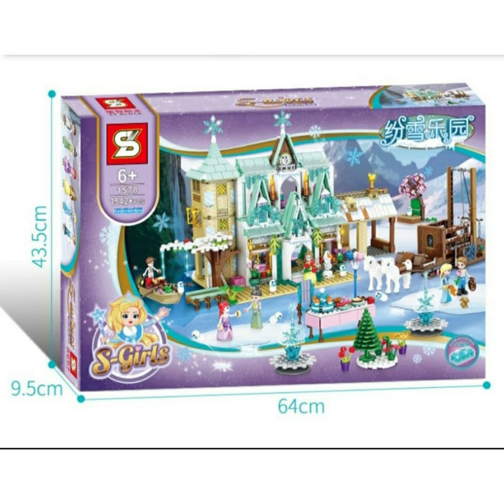 Lego - SY1578 ( Xếp Hình Lâu Đài công chúa elsa Và Khu Chợ Thành Phố Tuyết 1542 Mảnh )