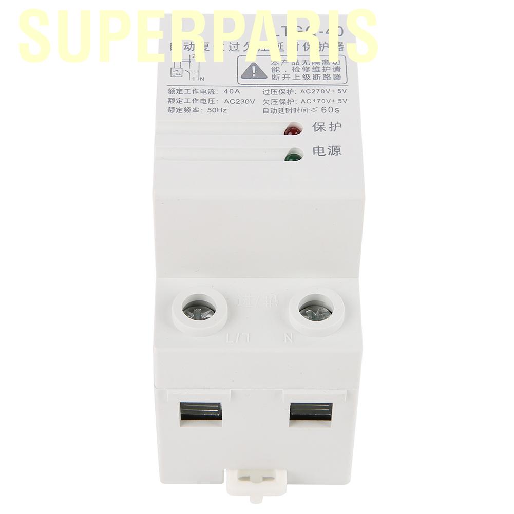 Superparis 230V Adjustable Automatic Reconnect Over Voltage And Under Protection Relay 2P40A