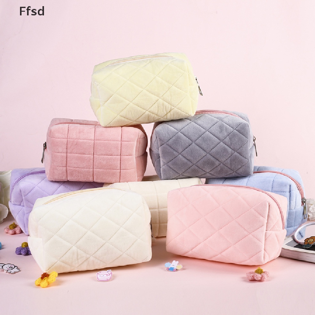 {Ffsd} Túi Đựng Mỹ Phẩm / Đồ Trang Điểm Cỡ Lớn Bằng Nhung Có Khóa Kéo * Bán Chạy